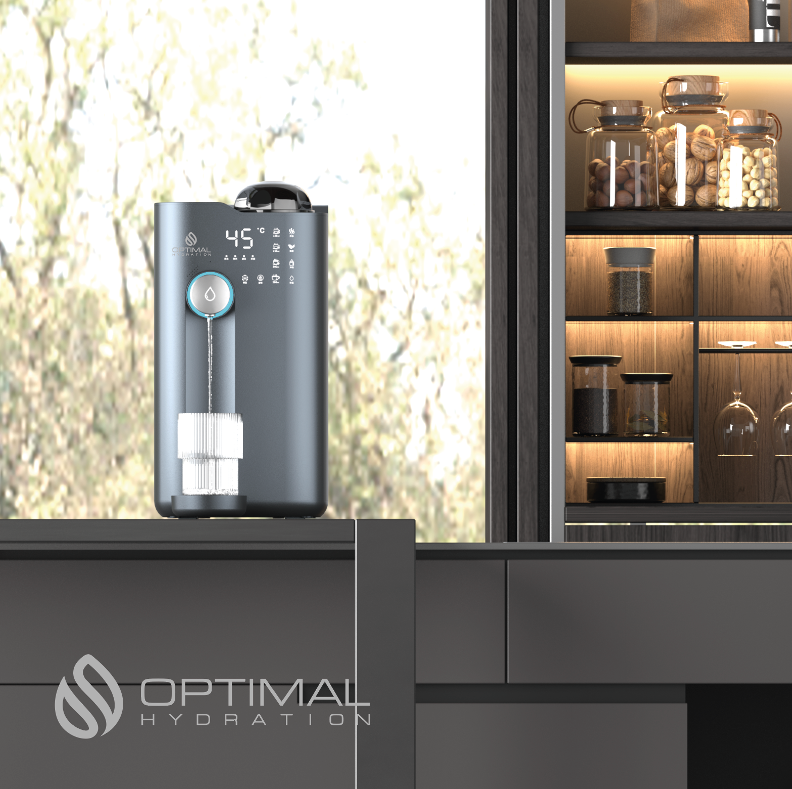 OH-1 6 Stage Desktop Reverse Osmosis Water Purification System with Hydrogen Rich, UV Sterilisation, 4 Water Volume & 4 Temperature Modes. Perfect for all spaces